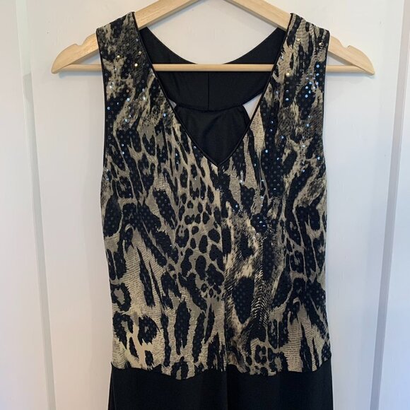 Joseph Ribkoff sz 8 Animal Print Black Halter Dress Evening Formal LBD - Picture 5 of 8